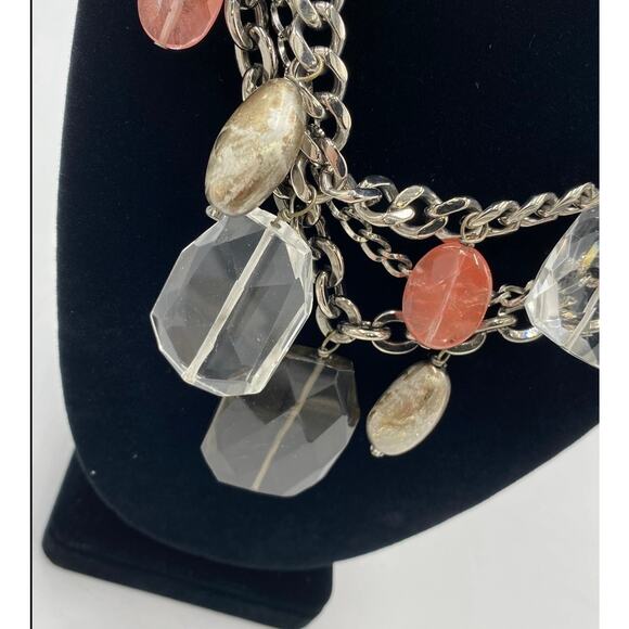 A.V. Max Multi Strand Antique Gold Orange Black Chain Glass Statement Necklace - Picture 4 of 7